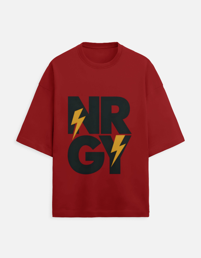 NRGY oversized graphic t-shirt with lightning design printed on premium terry fabric for streetwear style in India