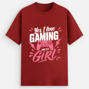 Yes I Love Gaming & I’m a Girl unisex oversized gaming t-shirt in black with bold pink graphic, perfect for gamer girls and streetwear lovers in India.