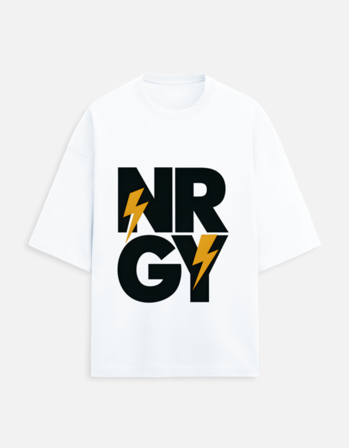 NRGY oversized graphic t-shirt with lightning design printed on premium terry fabric for streetwear style in India