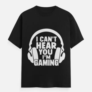 Funny gaming t-shirt with headphones and quote