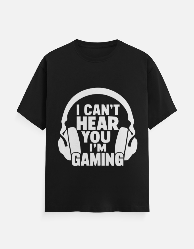 Funny gaming t-shirt with headphones and quote