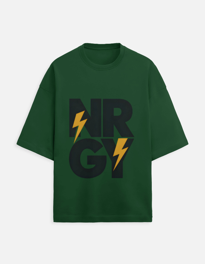NRGY oversized graphic t-shirt with lightning design printed on premium terry fabric for streetwear style in India