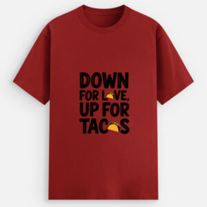 Unisex stretch t-shirt with cute cartoon tacos design on black