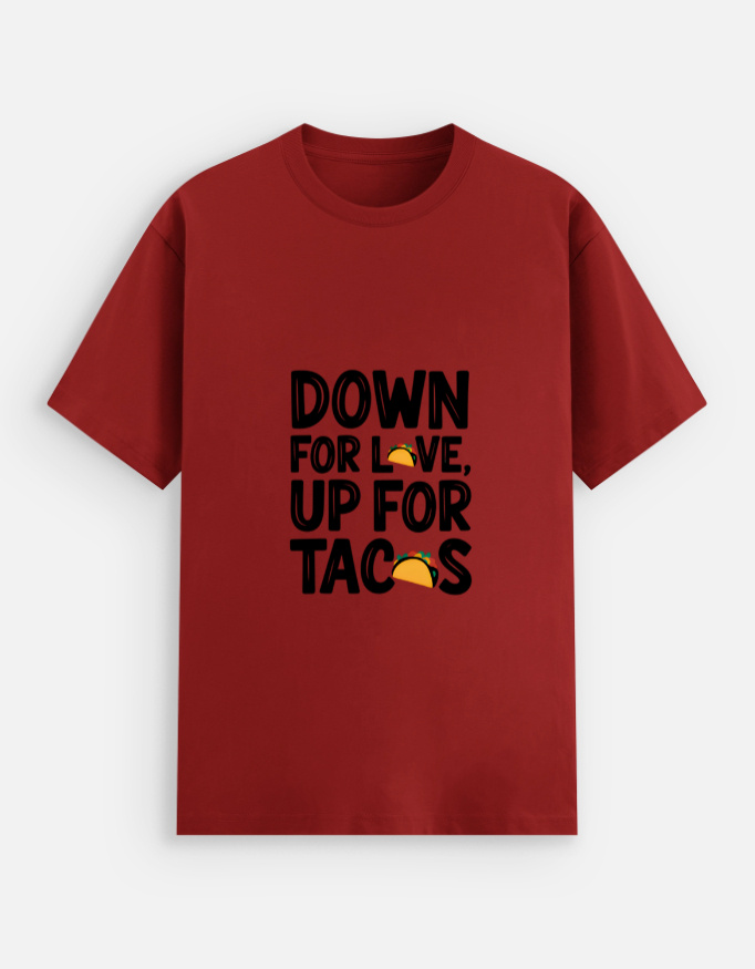 Unisex stretch t-shirt with cute cartoon tacos design on black