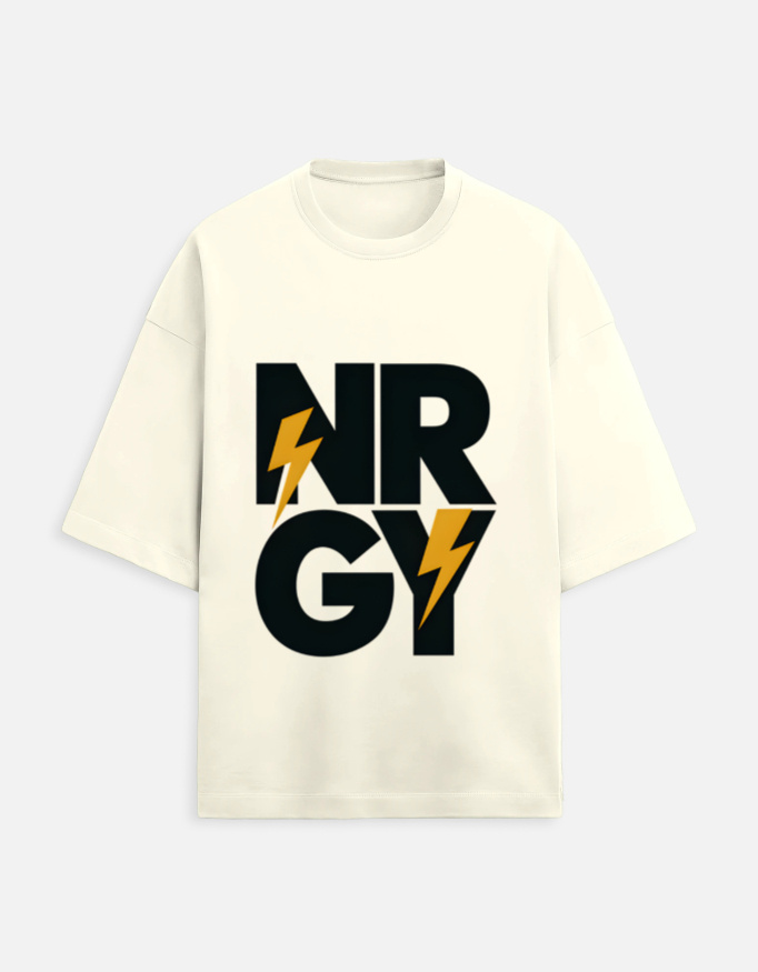 NRGY oversized graphic t-shirt with lightning design printed on premium terry fabric for streetwear style in India