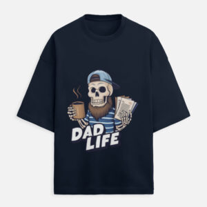 Funny dad life t-shirt skeleton dad with coffee on black oversized tee.