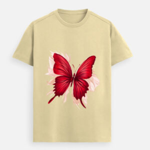 Red butterfly graphic boho t-shirt made from premium Supima cotton with soft fabric and elegant design for women