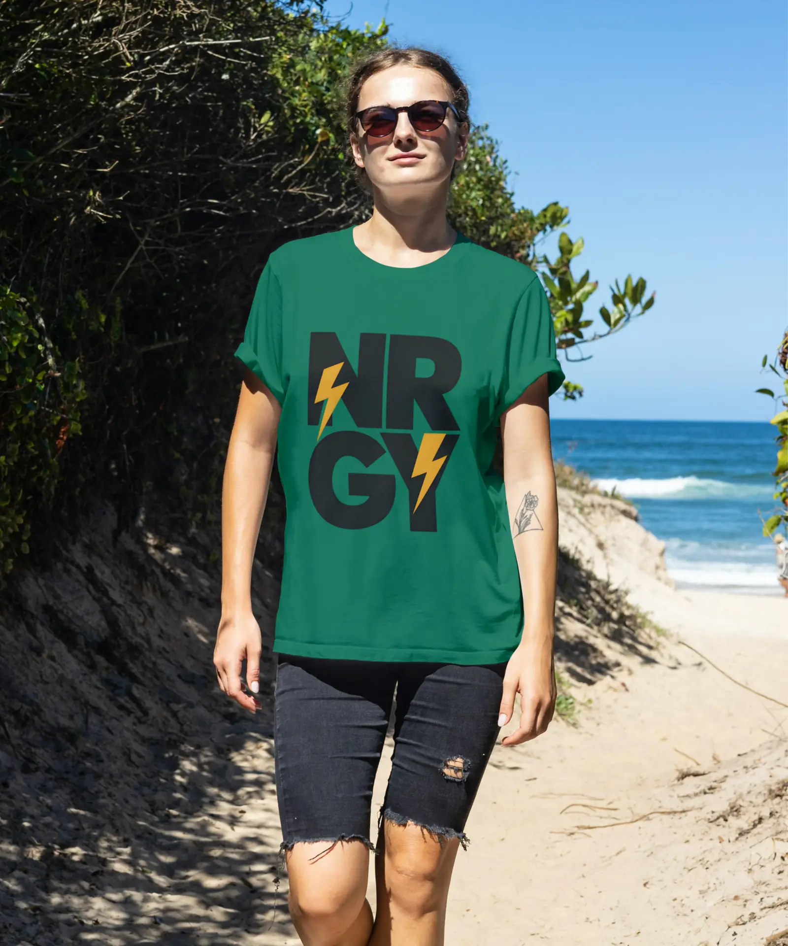 NRGY oversized graphic t-shirt with lightning design printed on premium terry fabric for streetwear style in India