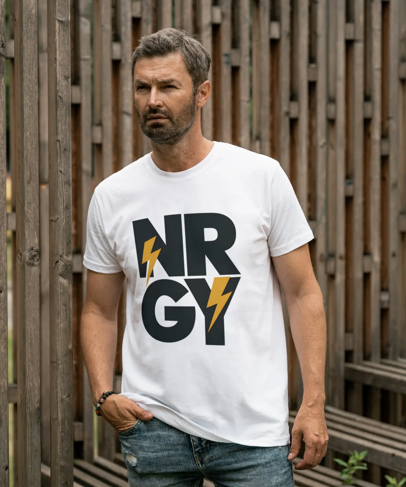 NRGY oversized graphic t-shirt with lightning design printed on premium terry fabric for streetwear style in India