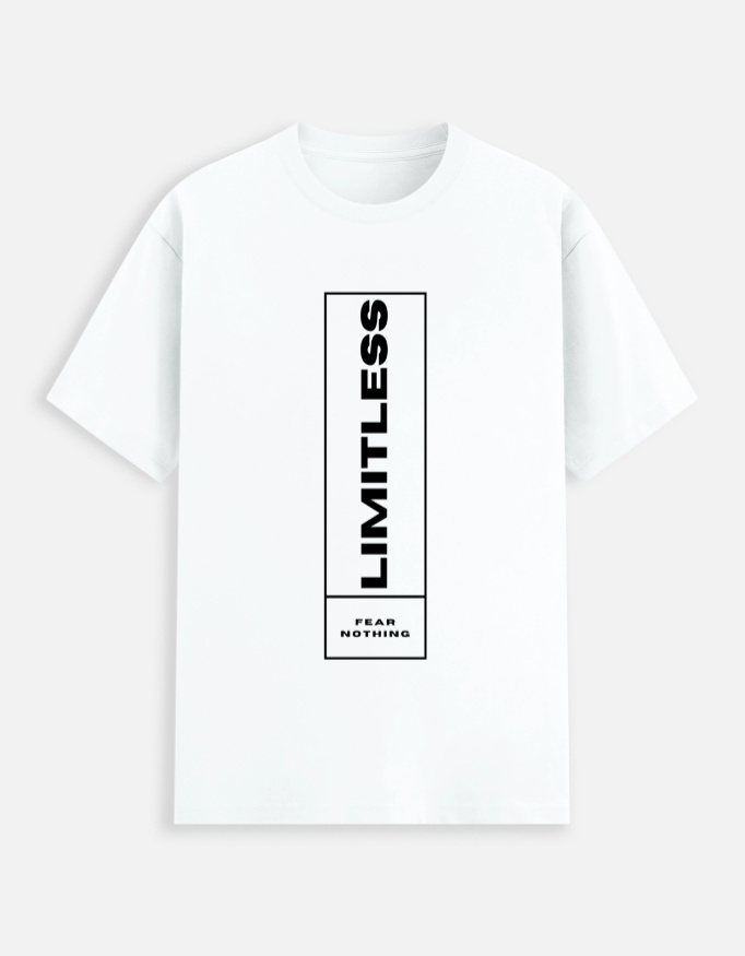 Motivational 'Limitless Fear Nothing' unisex t-shirt on black background.