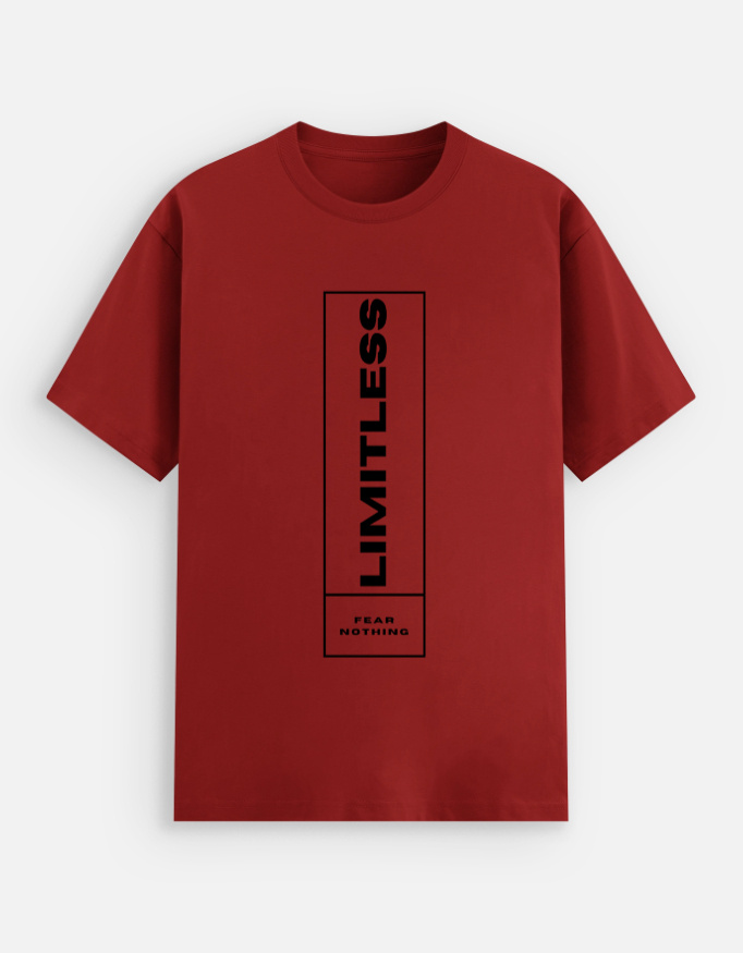 Motivational 'Limitless Fear Nothing' unisex t-shirt on black background.