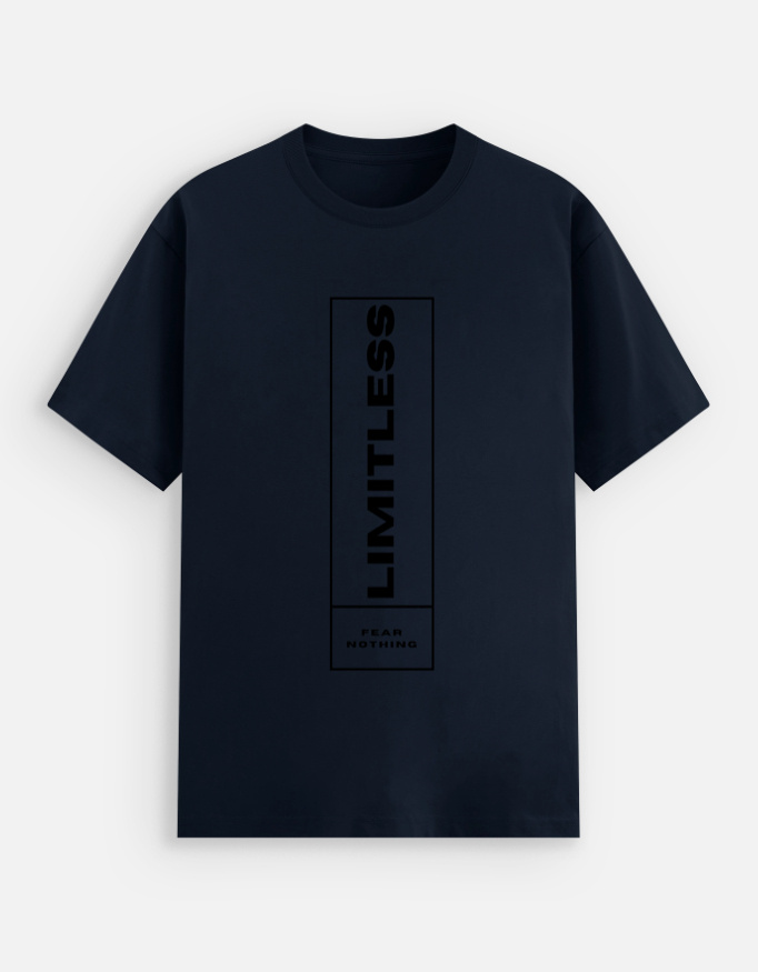 Motivational 'Limitless Fear Nothing' unisex t-shirt on black background.
