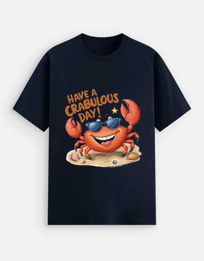 Funny crab graphic t-shirt with “Have a Crabulous Day” print on cotton stretch fabric for men and women